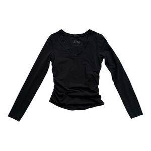 ATM Anthony Thomas Melillo V-Neck Ruched Long Sleeve Tee | Black | Small